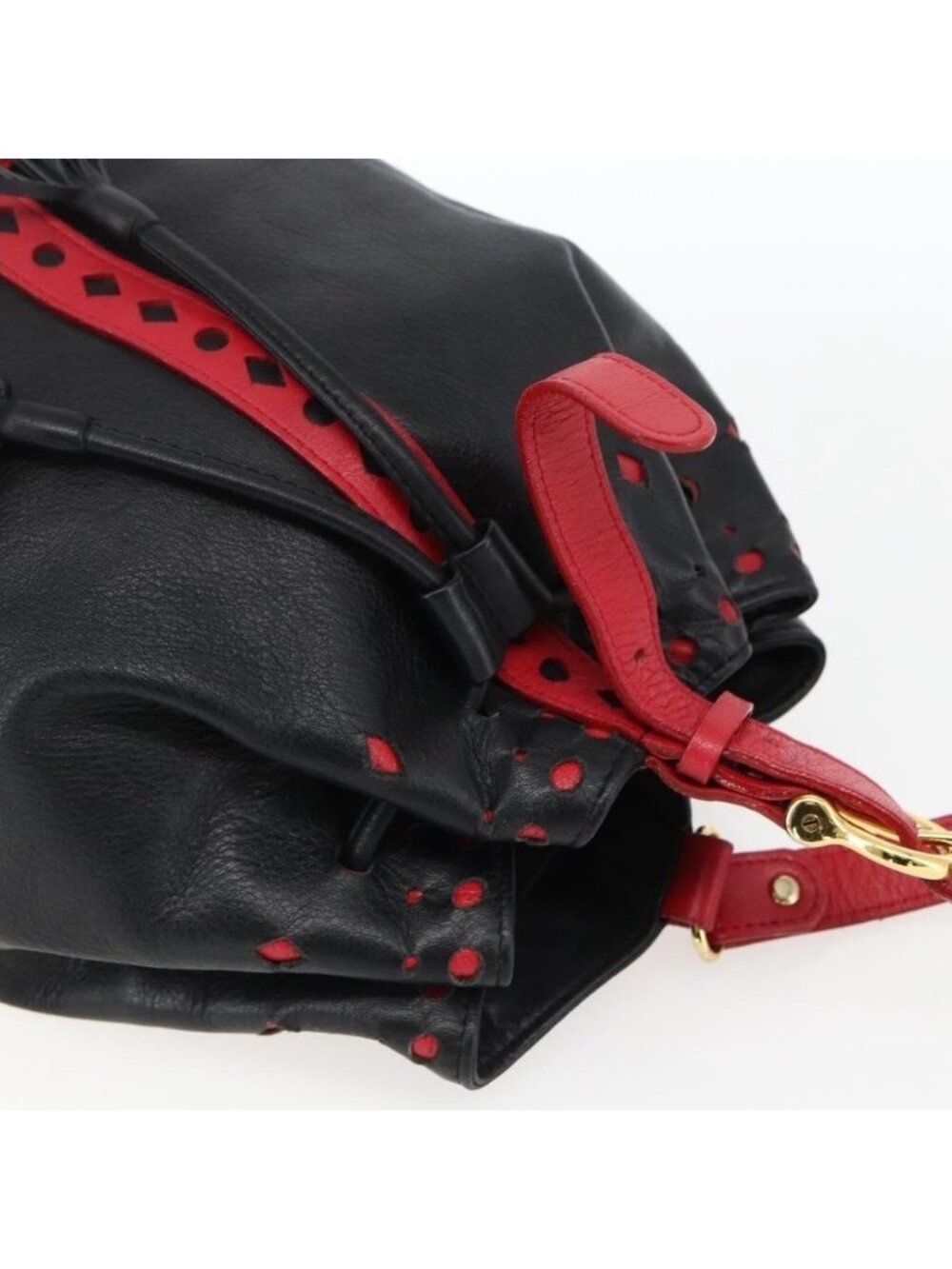 Authentic SAINT LAURENT Shoulder Bag Leather Black Red gold - Picture 13 of 16